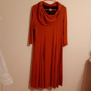 Robbie Bee Women's swing dress fully lined Cowl Neck Size Large Knit Orange